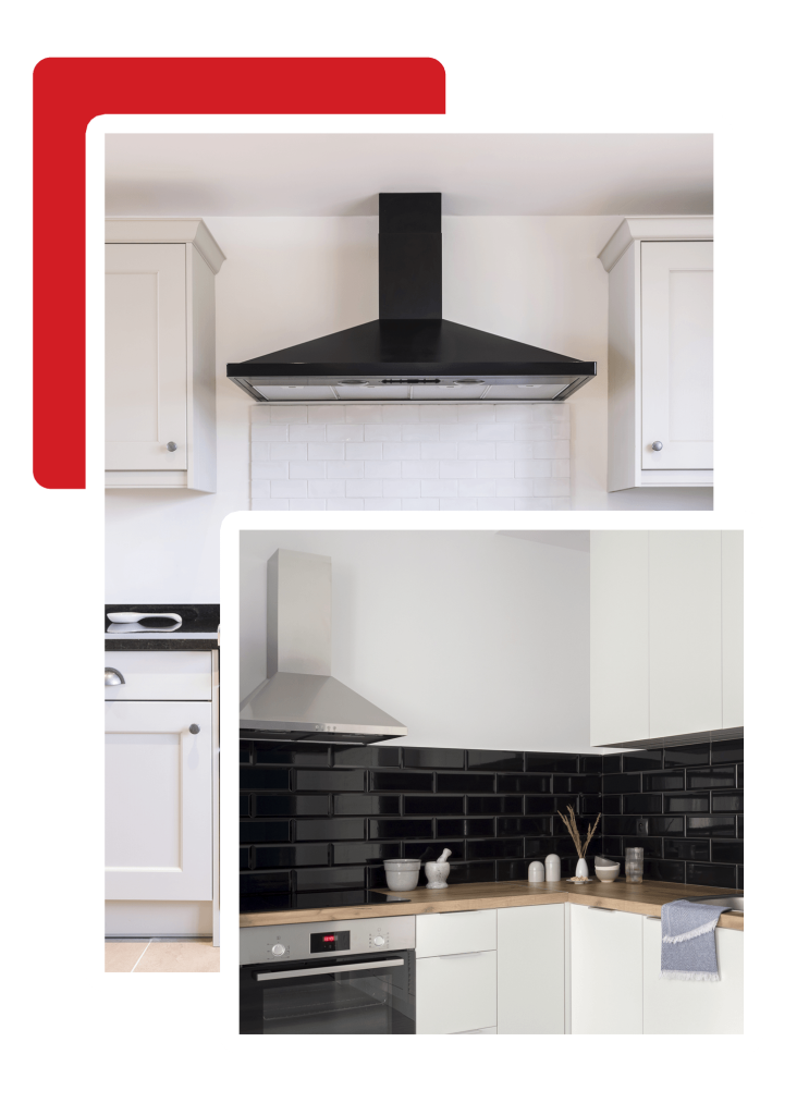 Black Enamel Oven Range Cooker with Chimney Hood in a Modern Kitchen